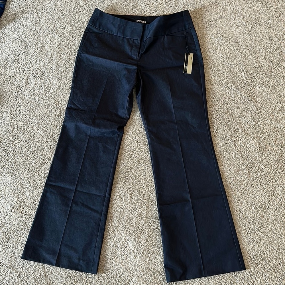 Express Editor Wide Waistband Dark Blue Flare pants | NWT